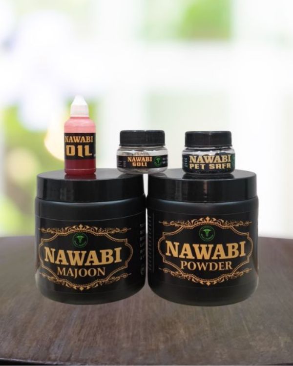 Nawabi Course Combo Pack – Herbal Wellness Course for Strength, Vitality, Energy & External Care | 100% Ayurvedic | Majoon, Powder, Oil, Goli & Pet Saff